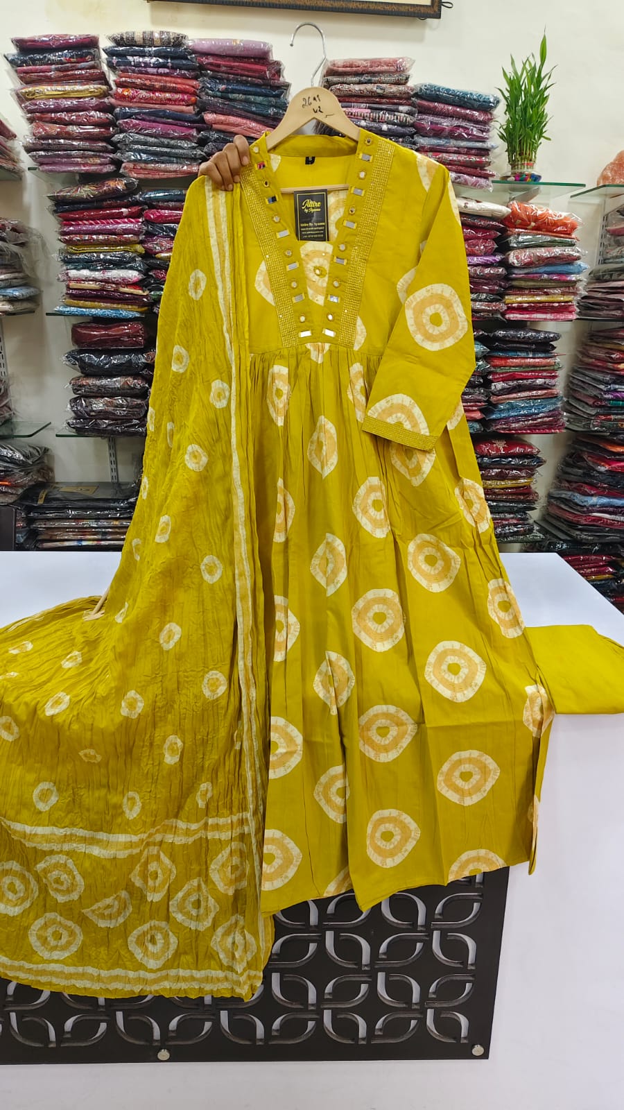 Pure cotton batik print with real mirror three piece set (A1609)