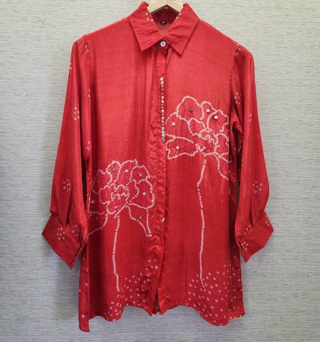 Bright red pure crape smart shirt (A1793)