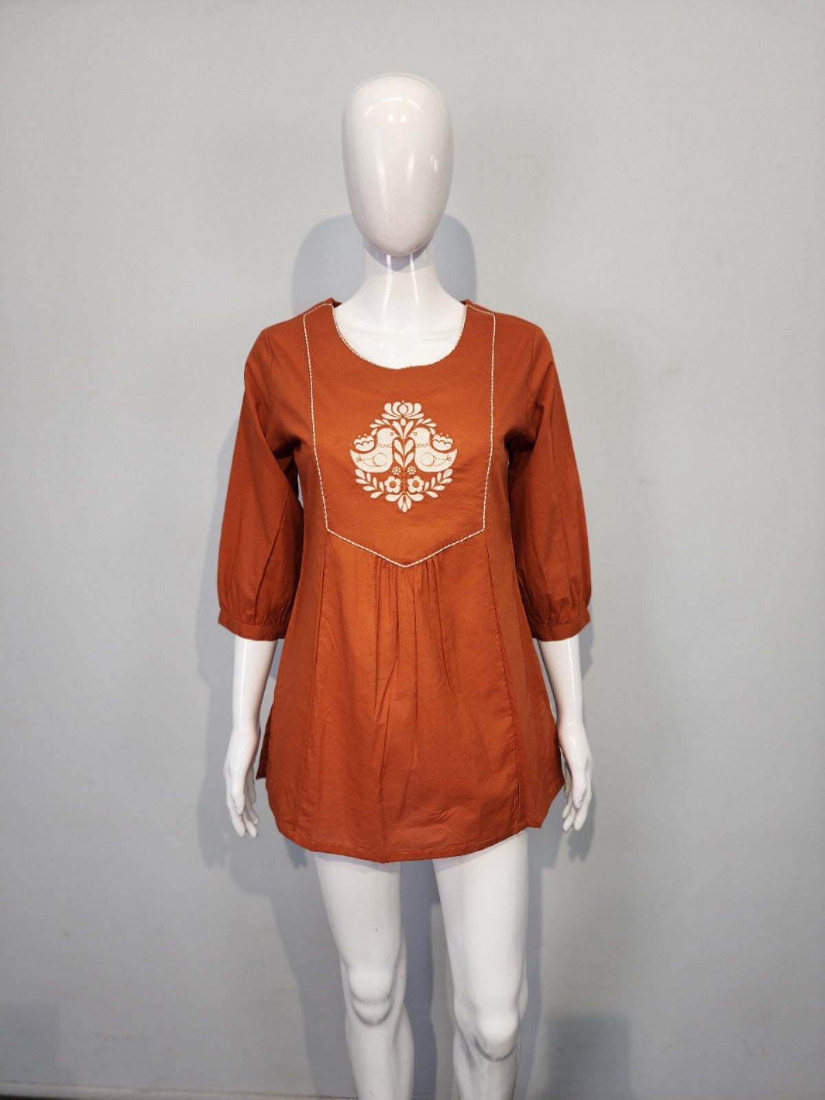 Orange pure cotton with thread work only Top (length 29) (P2025)