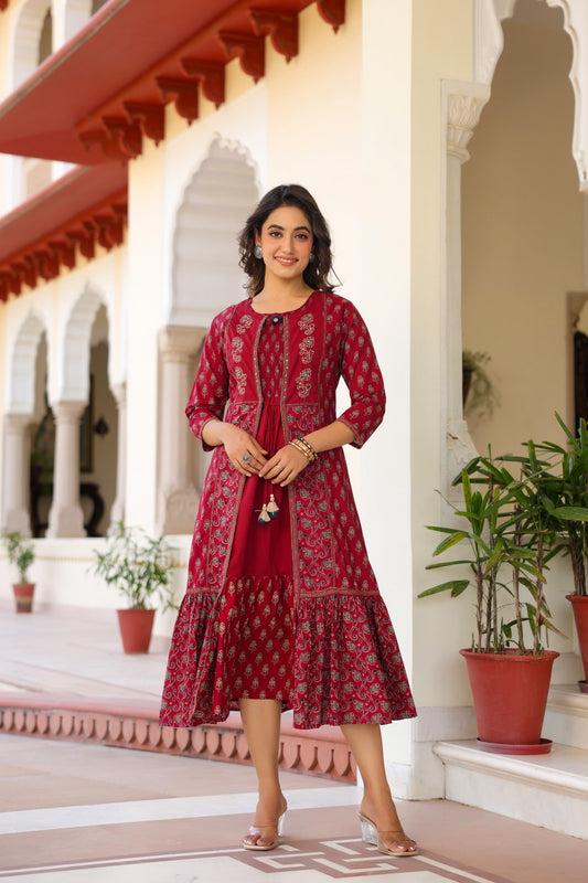 Original block print smart two piece dress length 46 inch (B287)