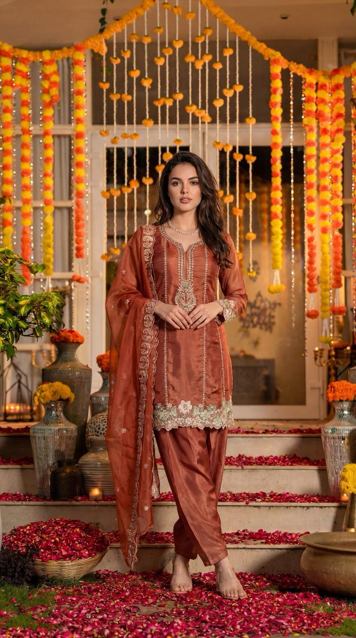 Pure tissue with farshi salwar three piece set (A1393)