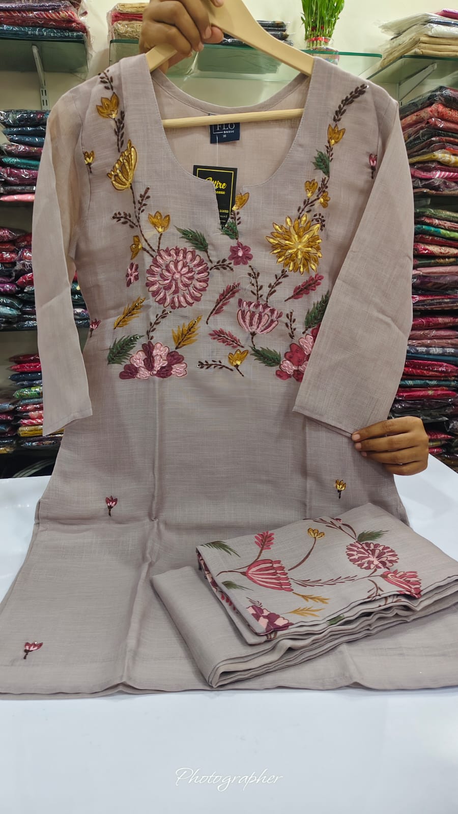 Light lilac pitten work pure linen with lining two piece cordset (A763)