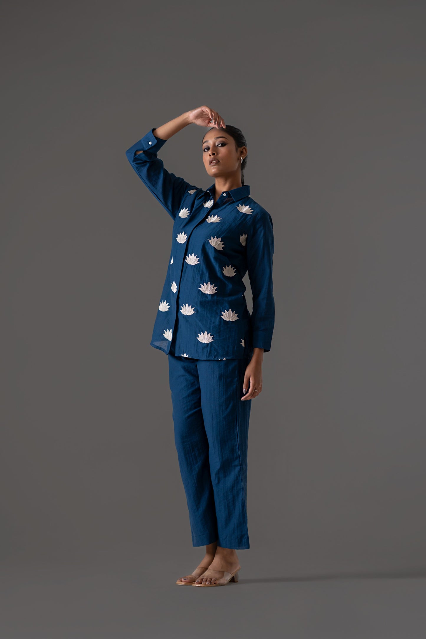 Blue mul chanderi fully embroidered (A456)