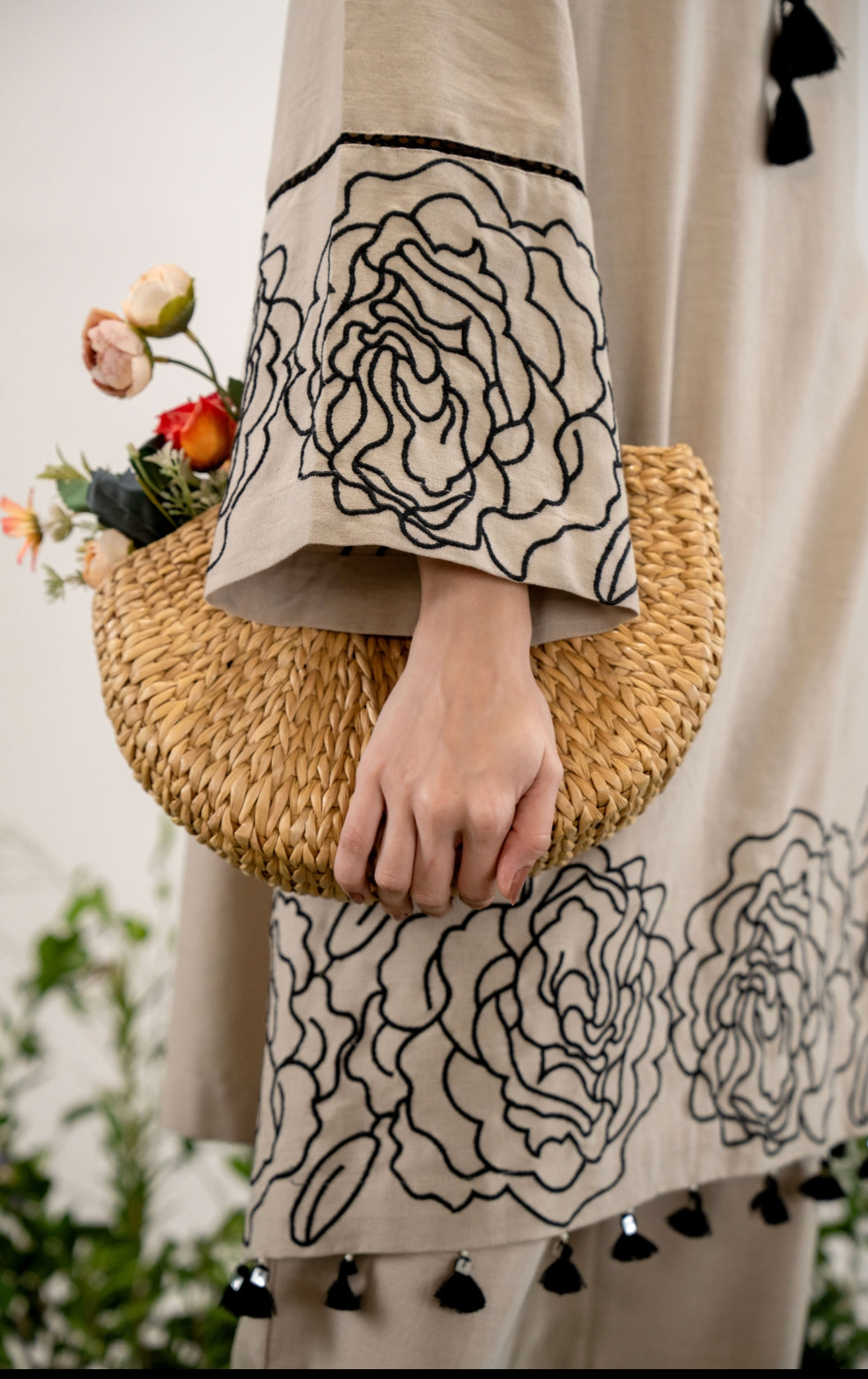 Light mud grey fully thread work designer two piece cordset (P1637)