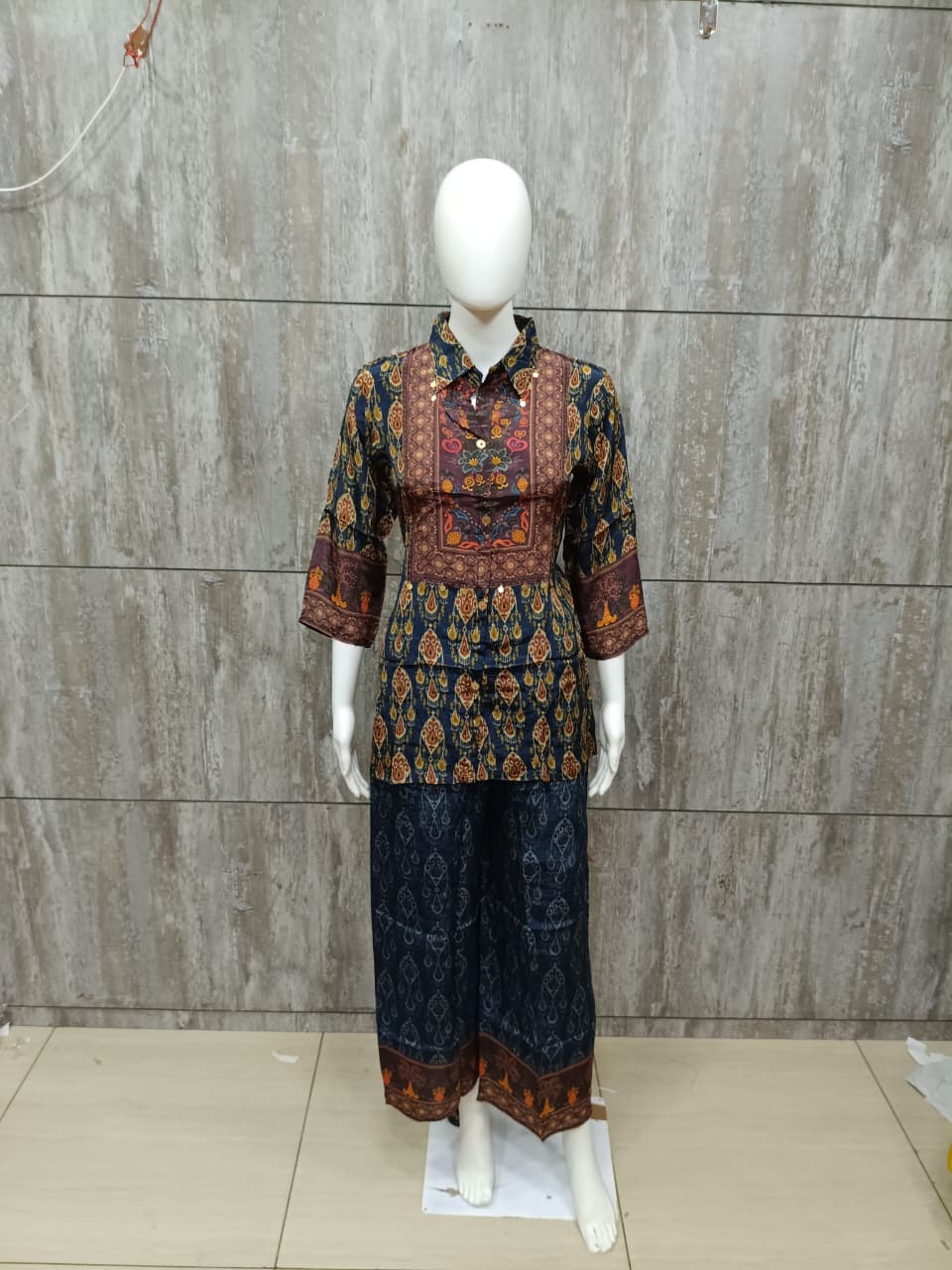 Pure crape kalamkari print smart two piece cordset (C665)