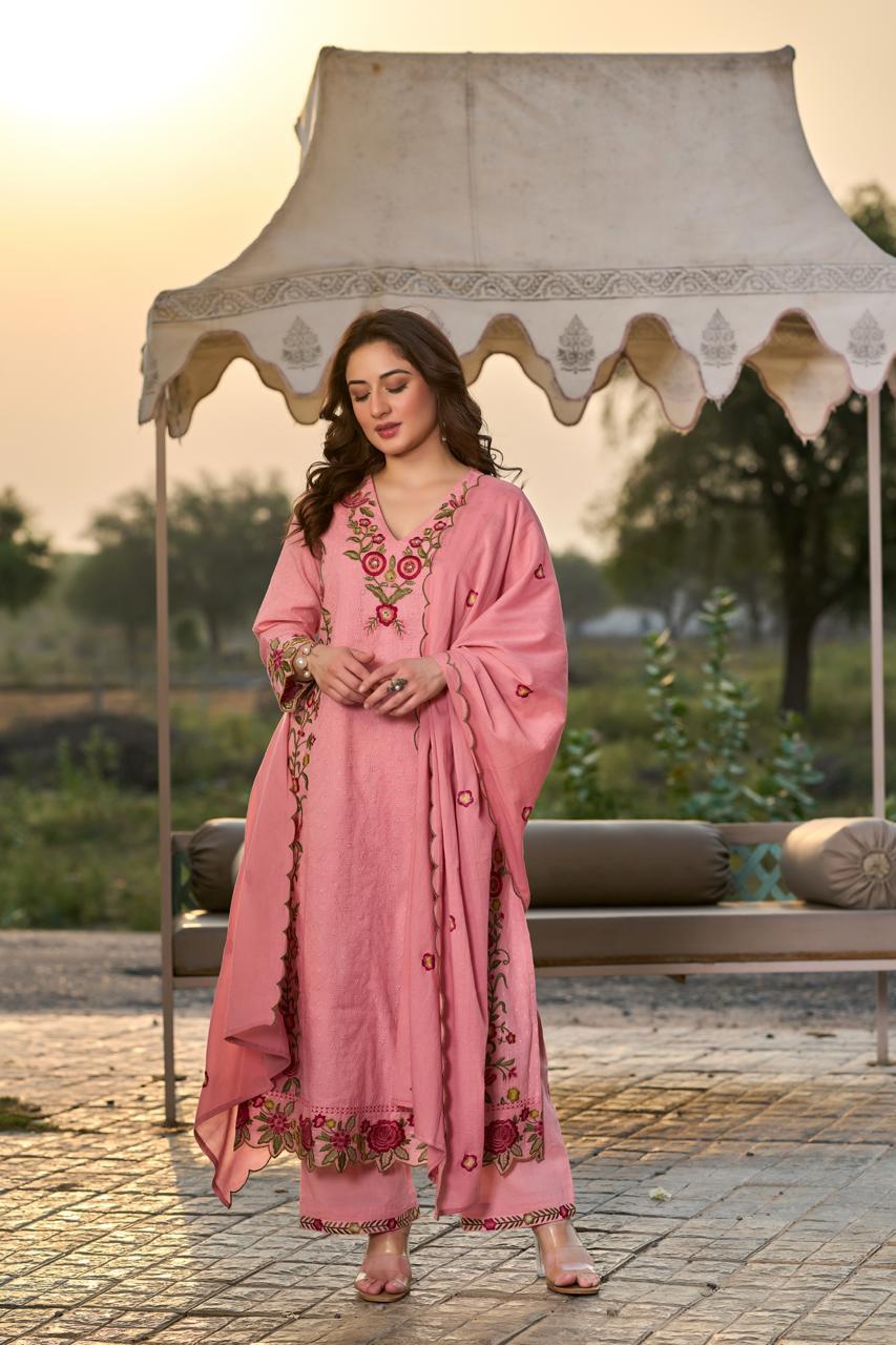 Cotton shifali with full thread work three piece set (B917)