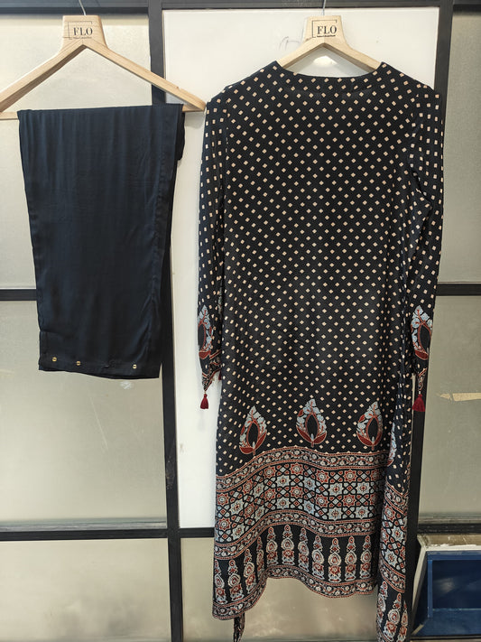 Pure crape Ajrakh print smart two piece cordset (B745)