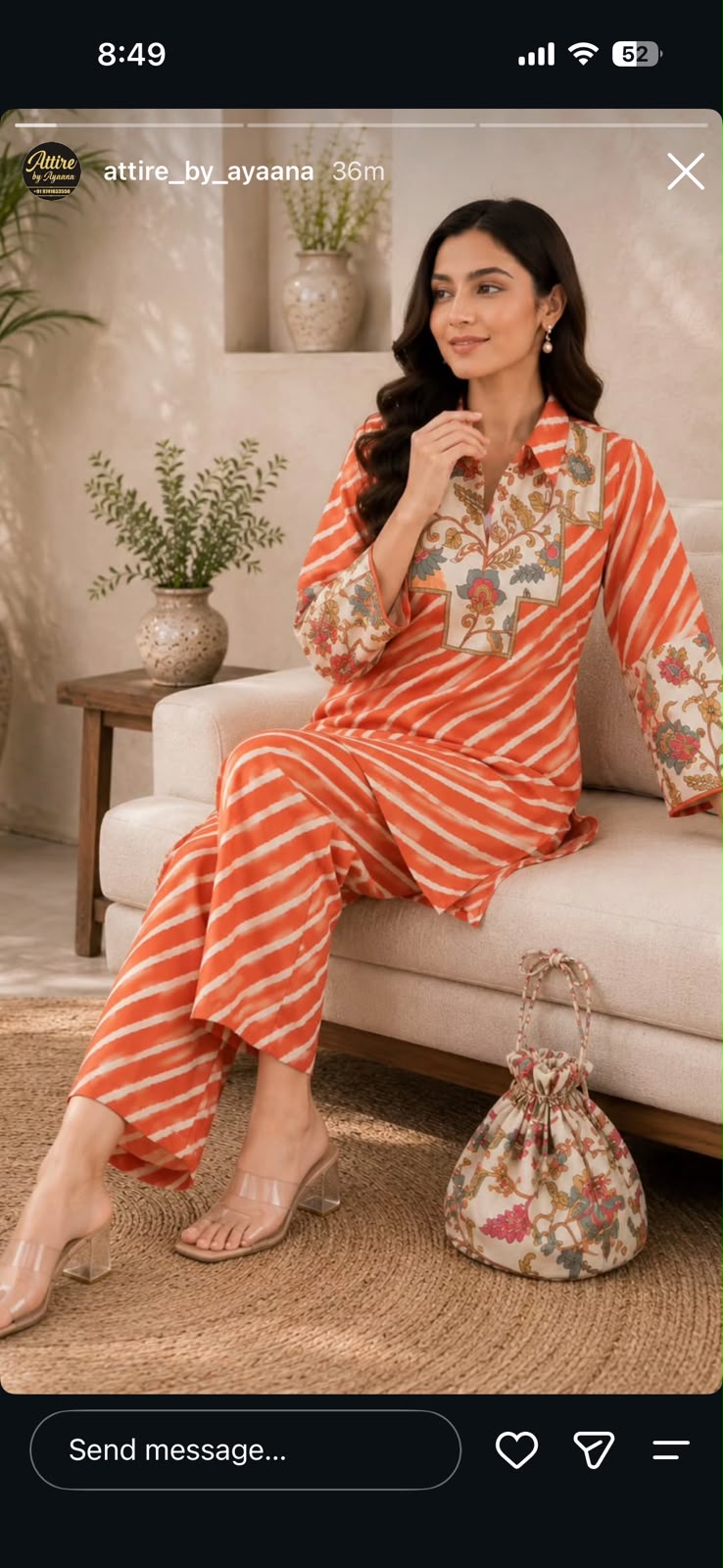 Pure muslin with potli bag smart two piece cordset (C223)