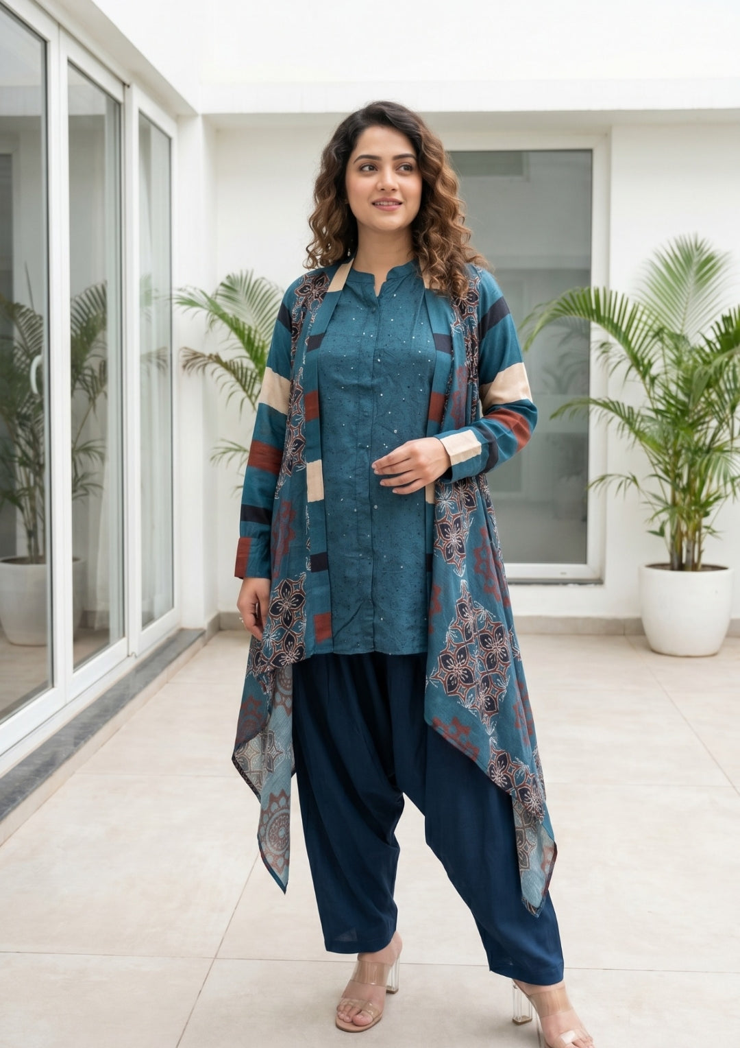 Crape silk with jacket smart three piece set (B1006)