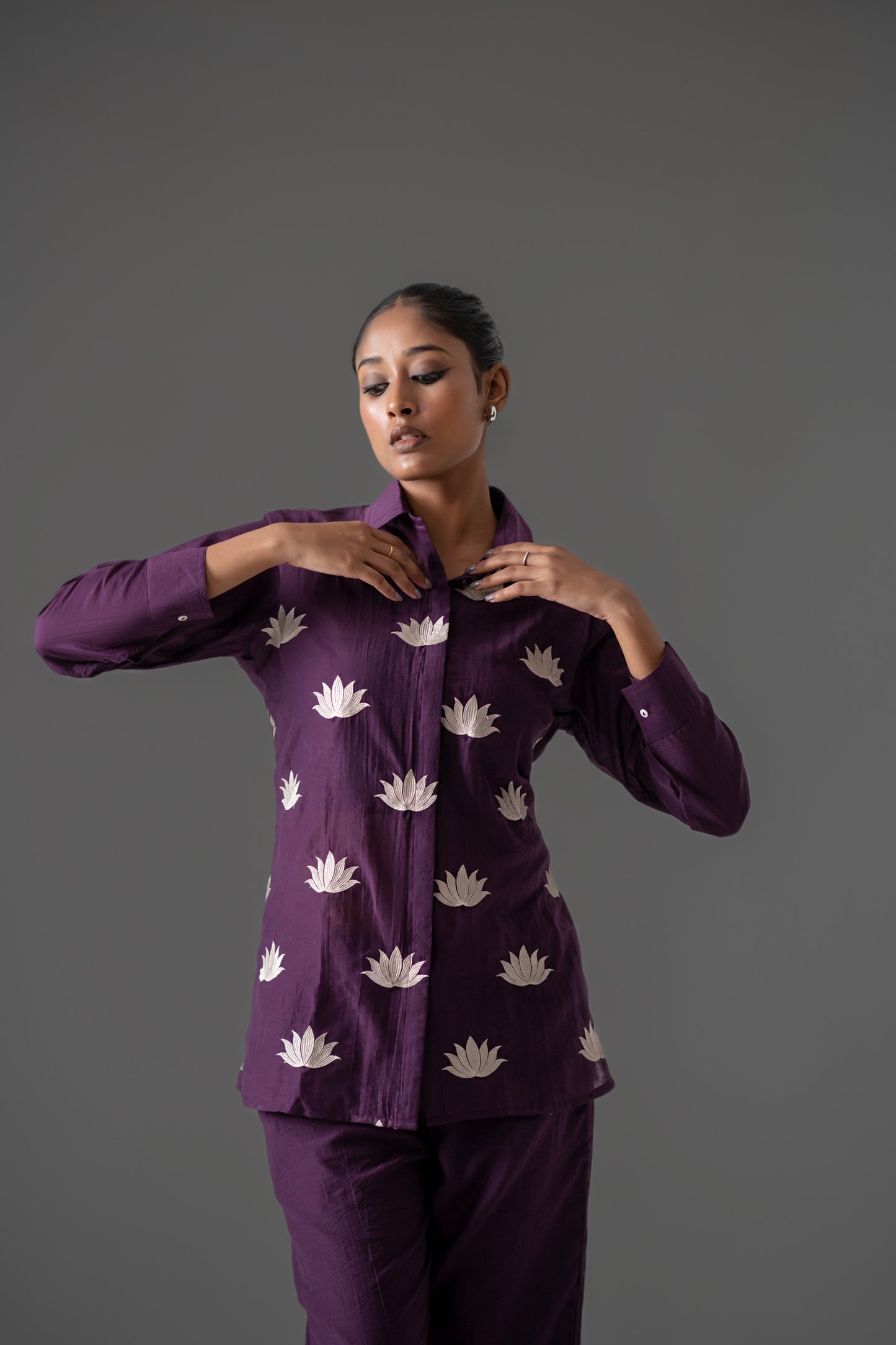 Purple mul chanderi fully thread work two piece cordset (A457)