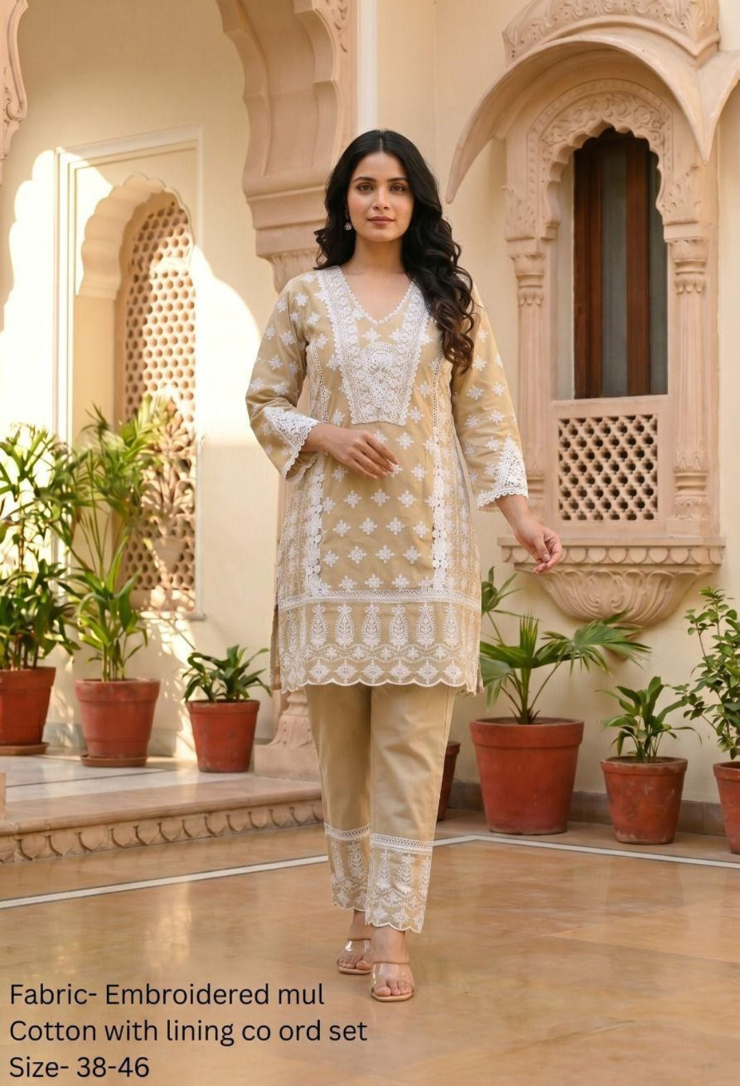 Mul cotton chikankari smart two piece cordset (B1010)