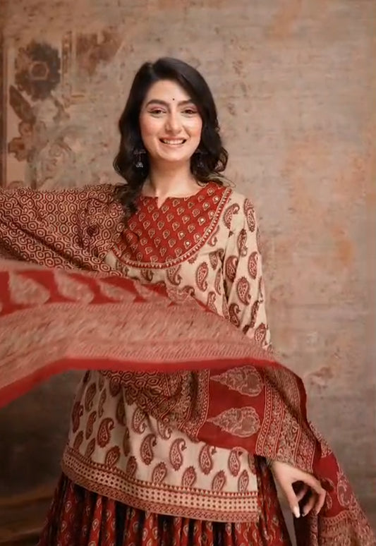 Pure cotton flared skirt with full dupatta three piece set (S154)