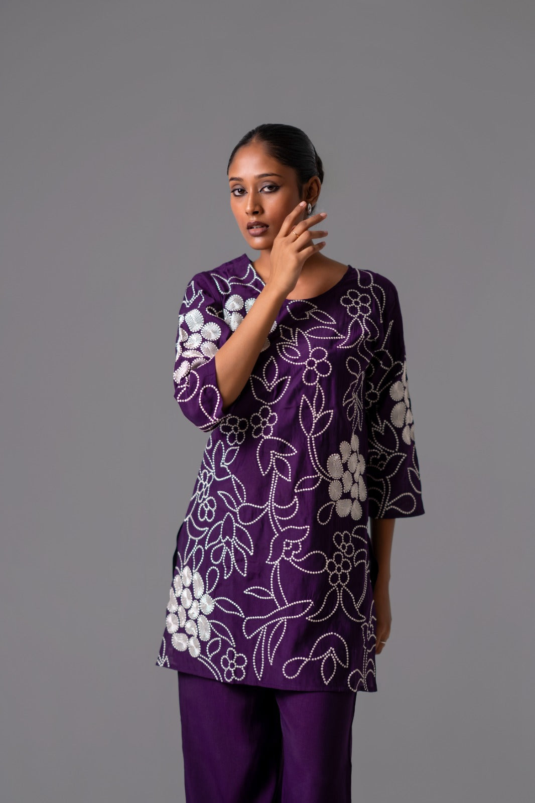 Purple fully embroidered two piece cordset (A501)