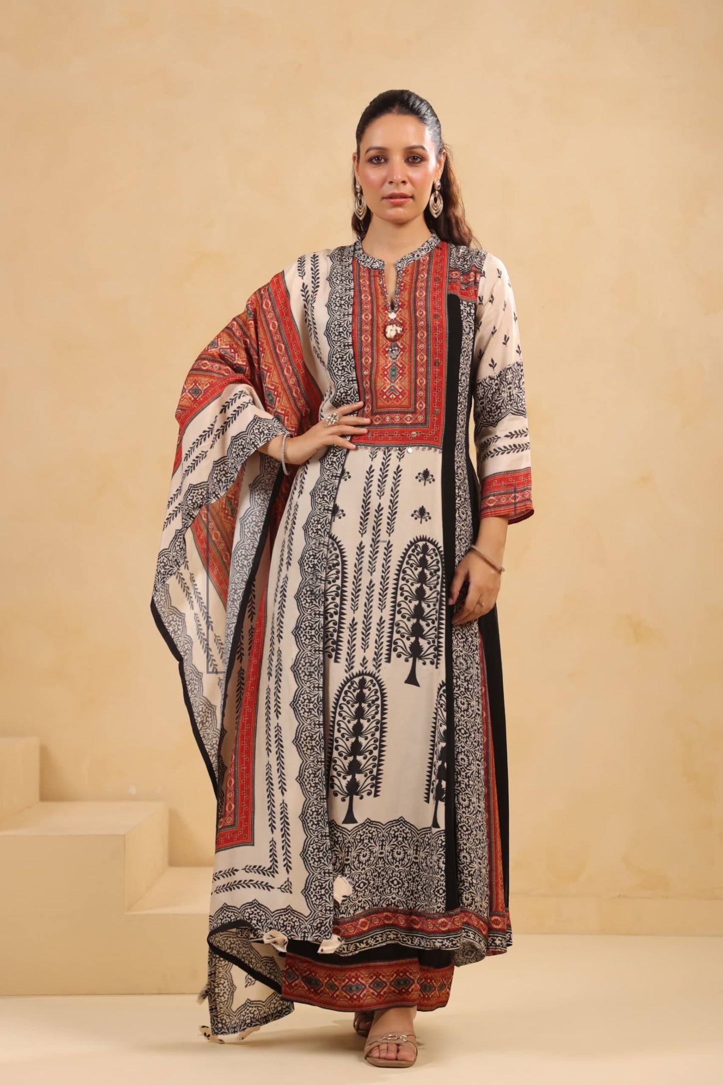 Pure Georgette with silk dupatta three piece set (A422)