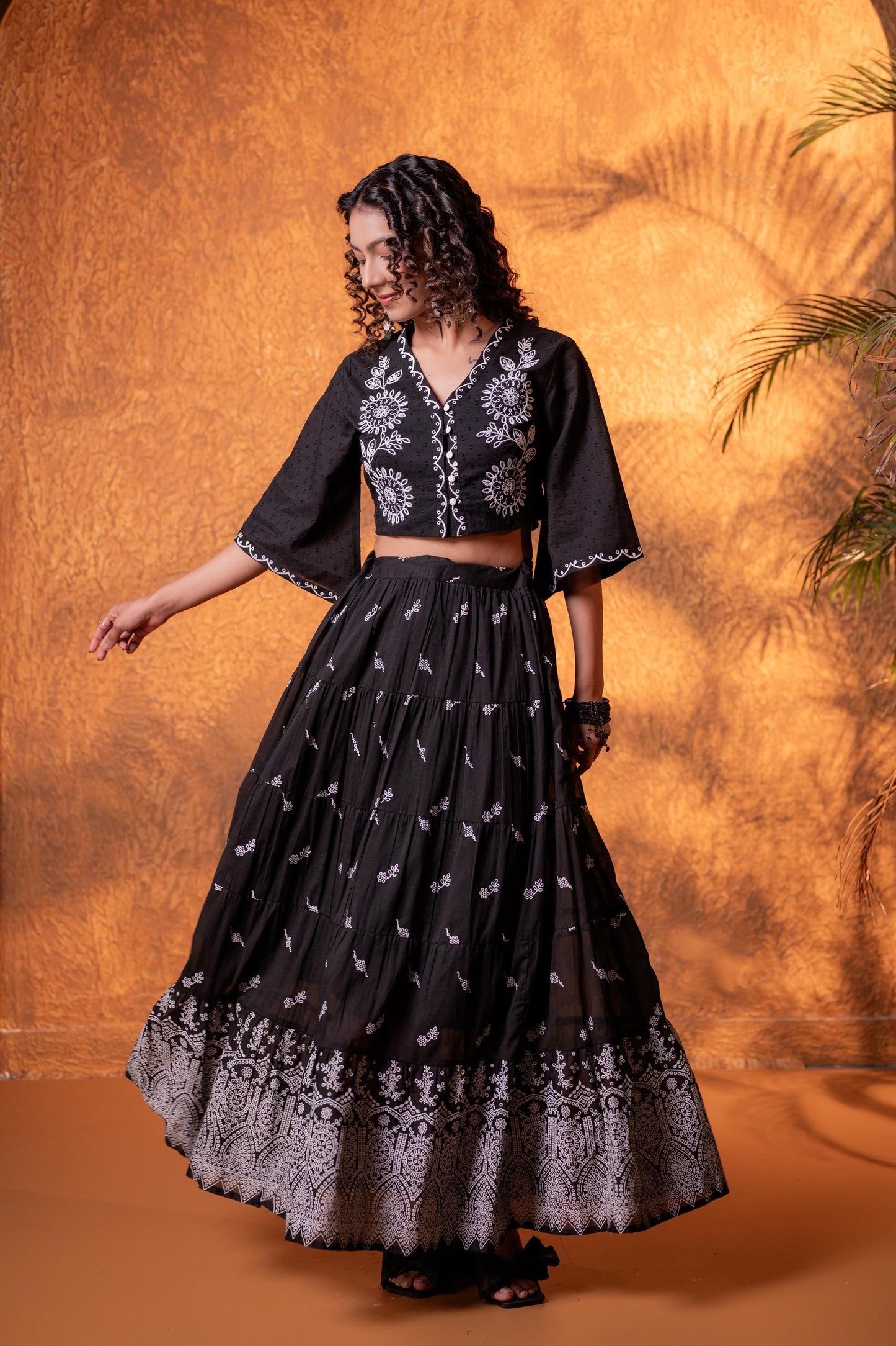 Smart two piece dress fully embroidered (B526)