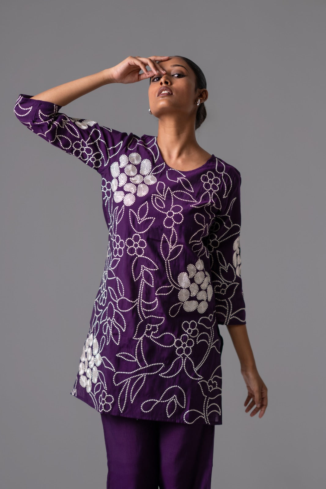Purple fully embroidered two piece cordset (A501)