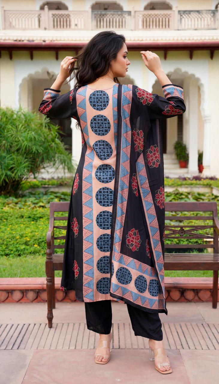 Pure silk with mul lining three piece set (A1424)