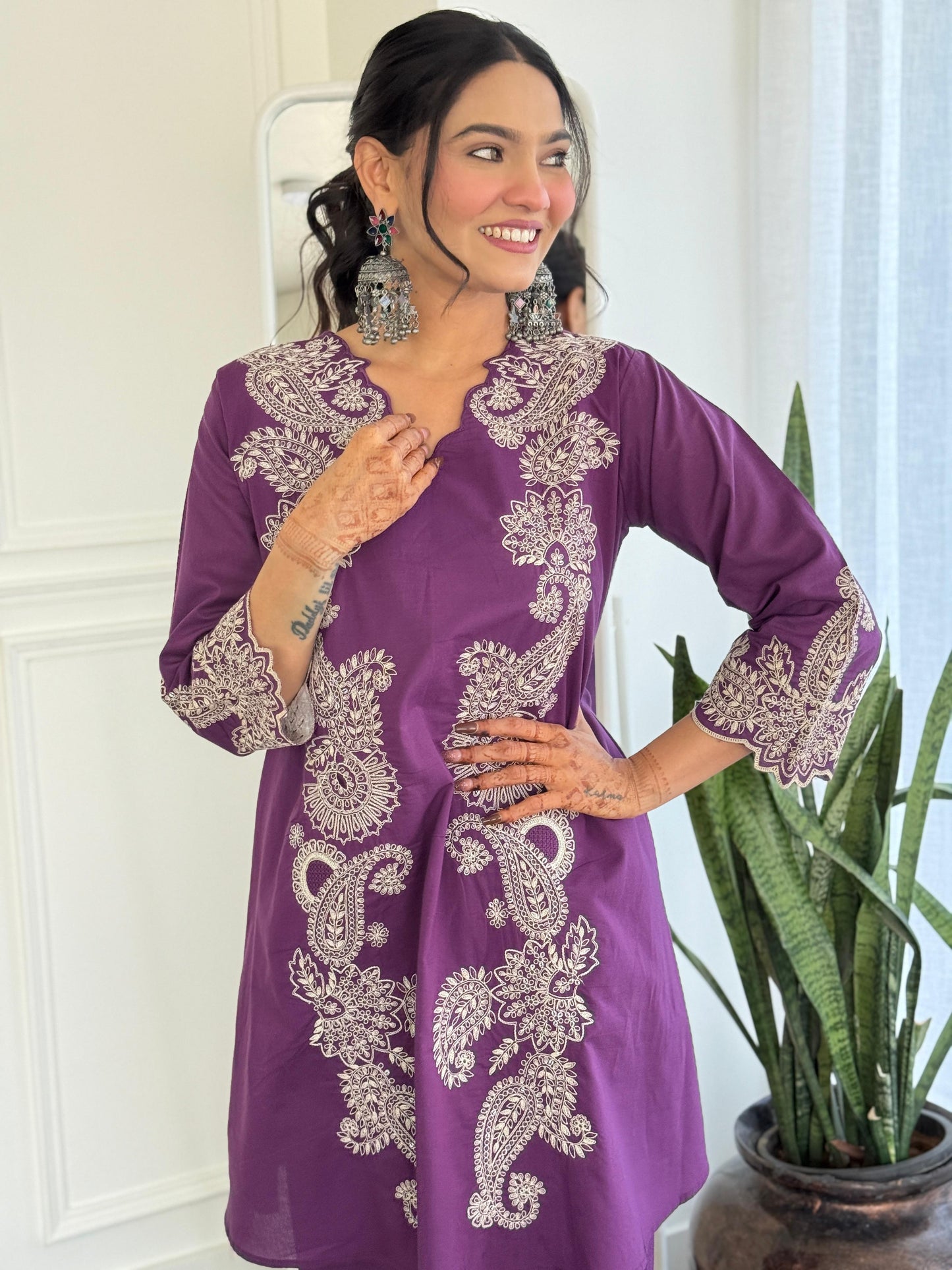 Purple pure cotton fully embroidered two piece cordset (P1970)