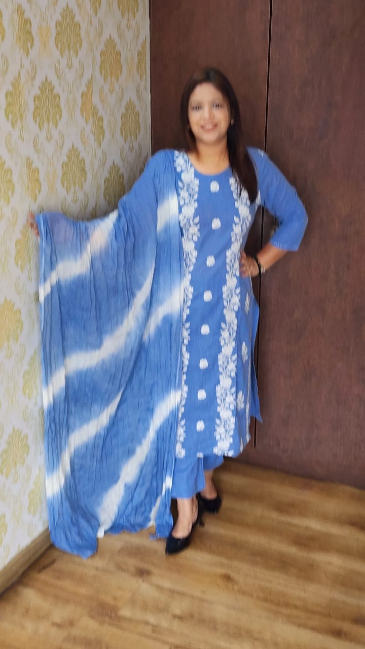 Powder blue chikankari three piece set (A447)