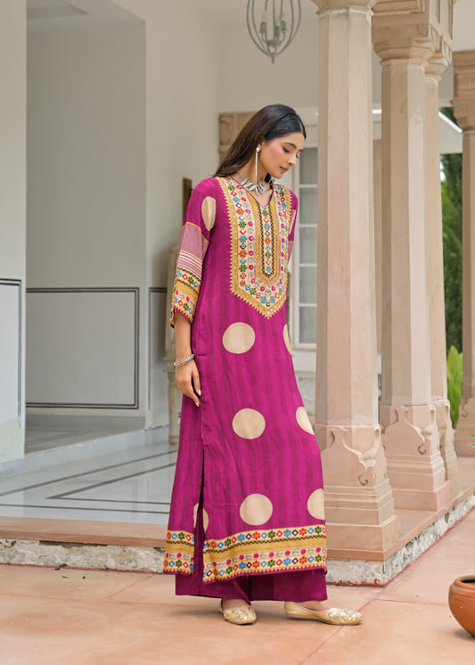 Pure crape with lining pheran pattern smart two piece cordset (C645)