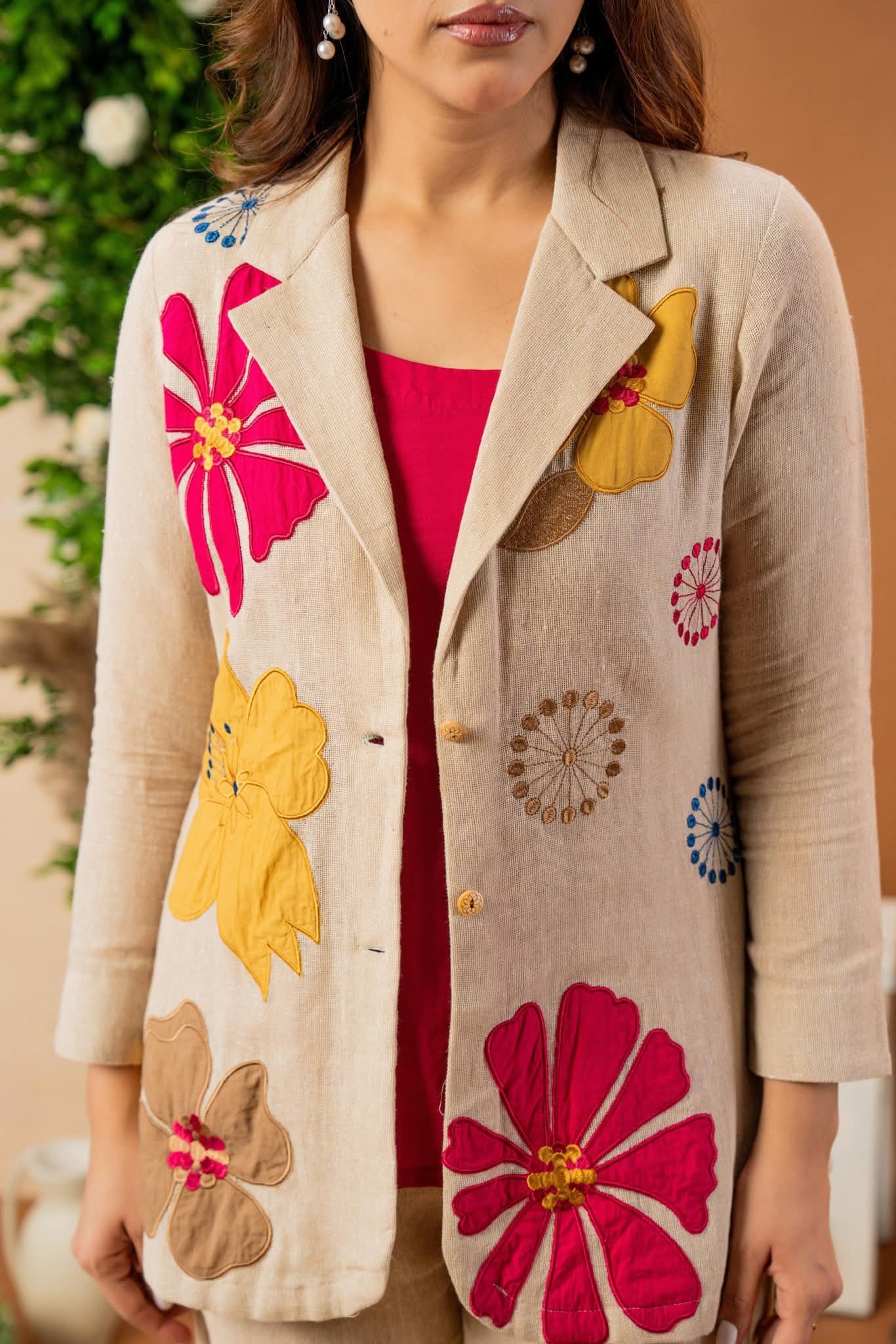 Jute cotton with lining designer three piece set (A995)