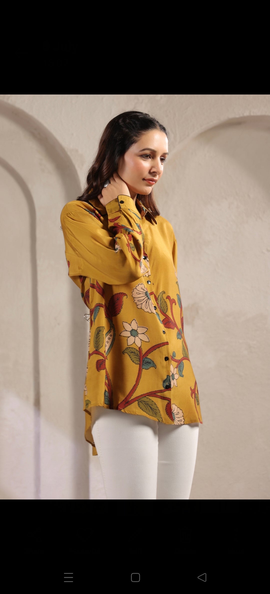 Mustred kalamkari shirt low high pattern (A960)