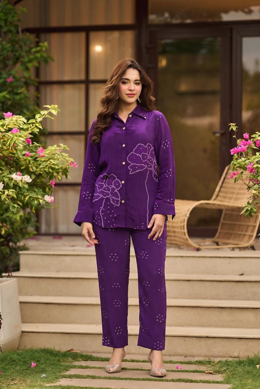 Natural crape bandani print smart two piece cordset (C277)