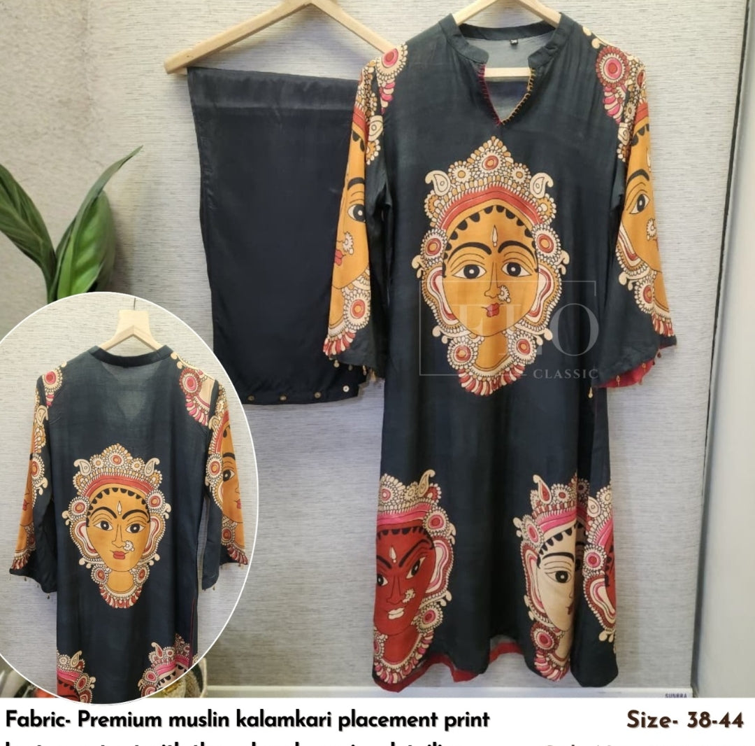 Pure Muslin kalamkari print two piece cordset (A1741)