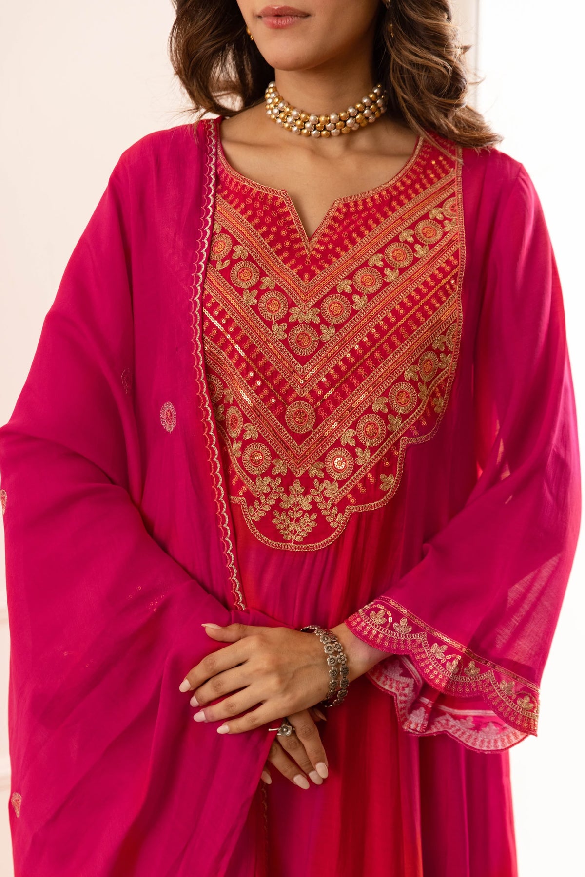 Pure muslin with lining flared anarkali three piece set (S410)
