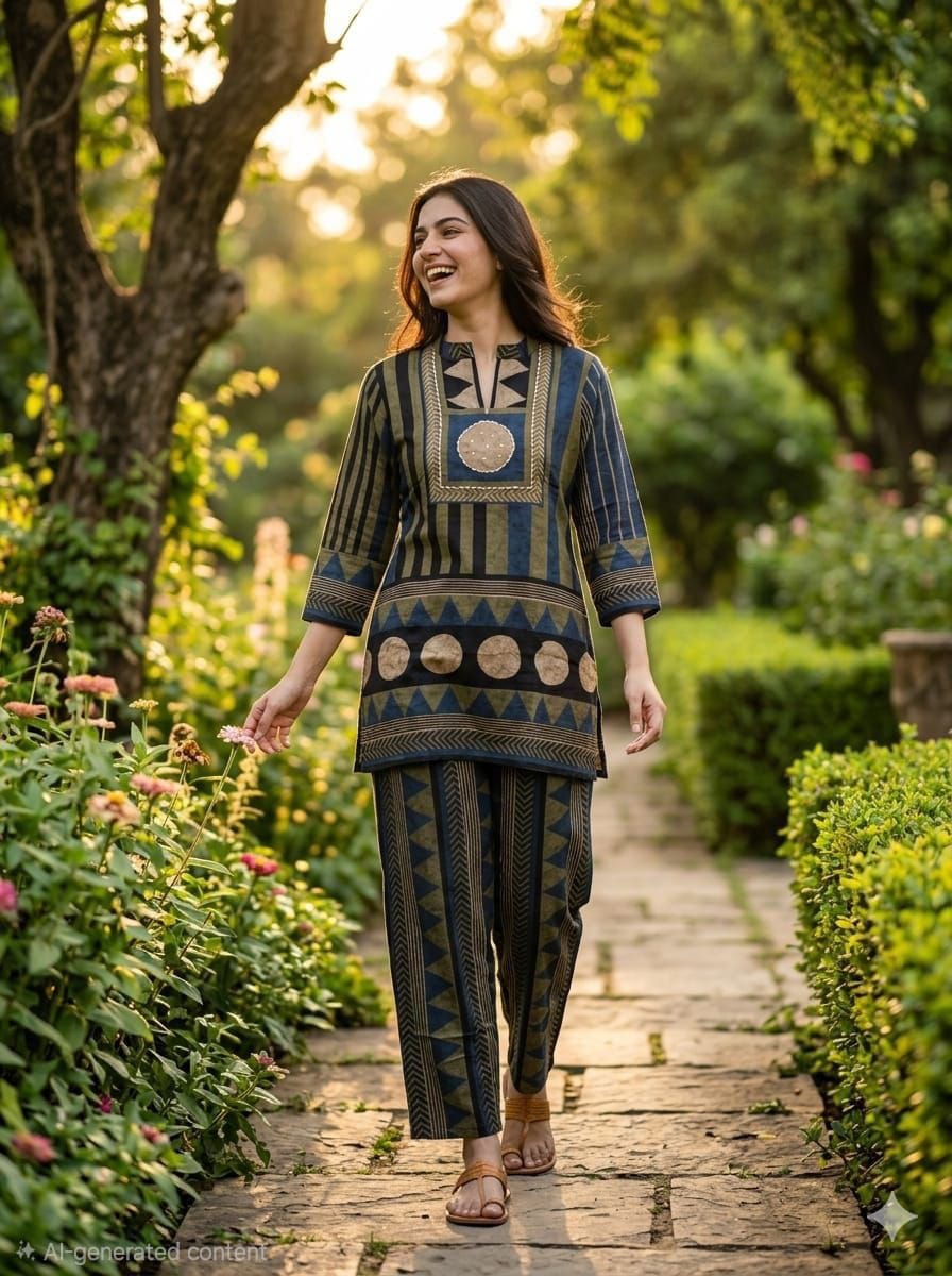 Cotton modal Ajrakh print two piece cordset (S177)