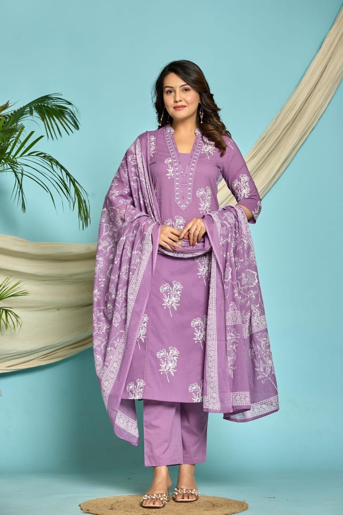 Lilac pure cotton three piece set (P2302)