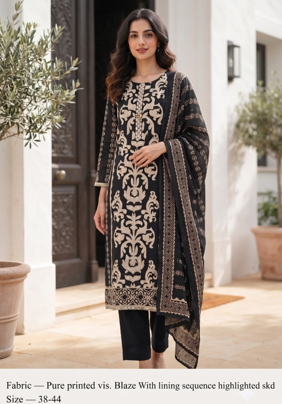 Silk with lining hand work three piece set (C380)