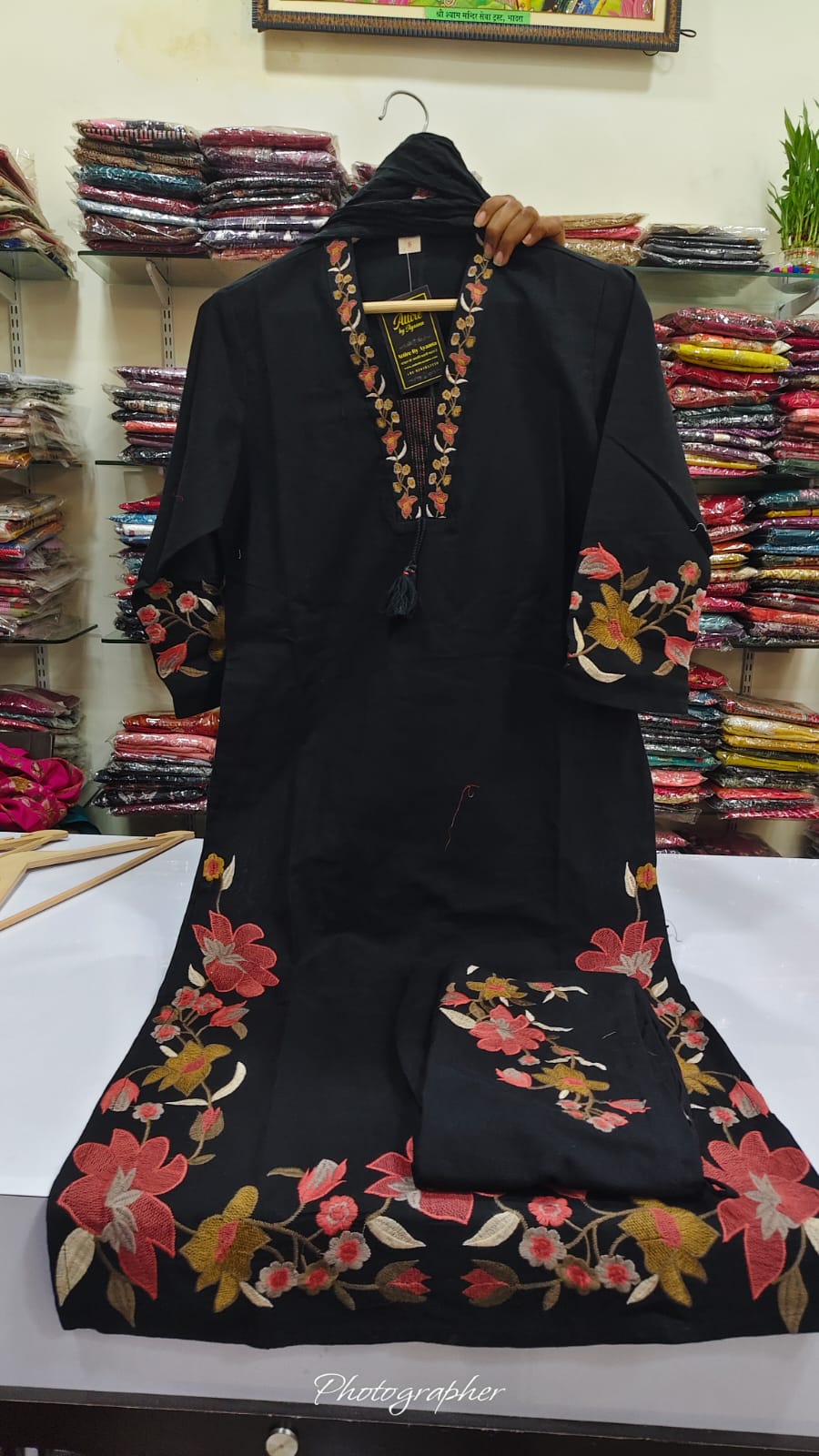 Black pure cotton fully thread work three piece set (A1125)
