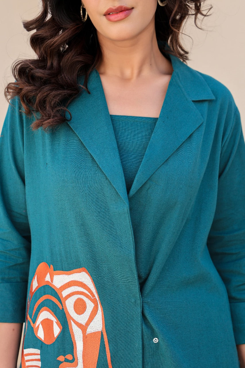Rama blue designer pure linen three piece cordset (P2091)
