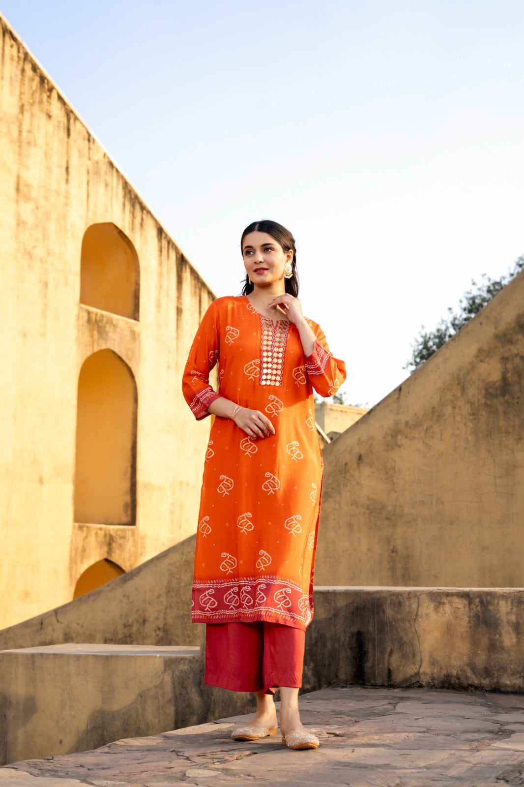 Orange pure mul silk two piece cordset (A267)