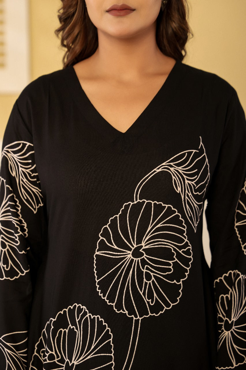 Black cotton modal designer two piece cordset (A1197)