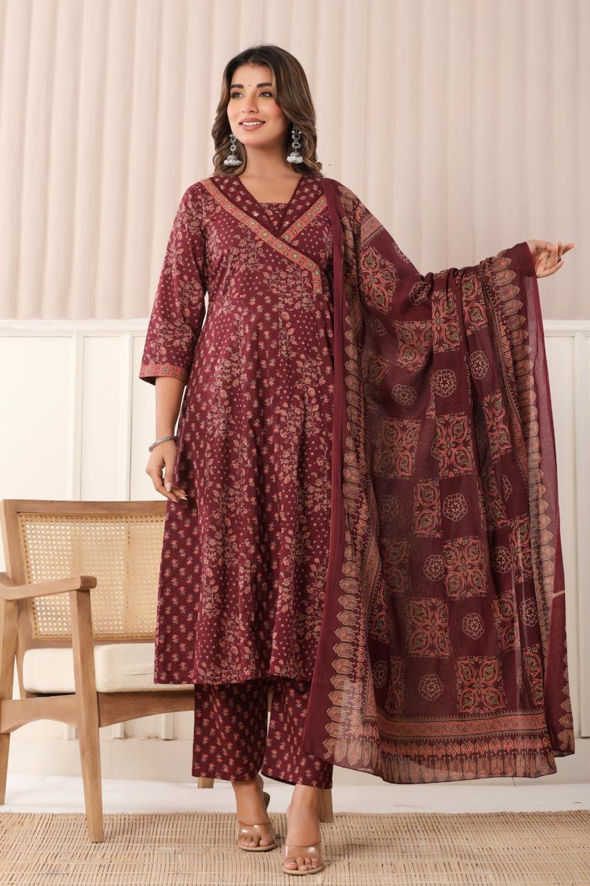 Dark wine pure cotton three piece set (P1669)