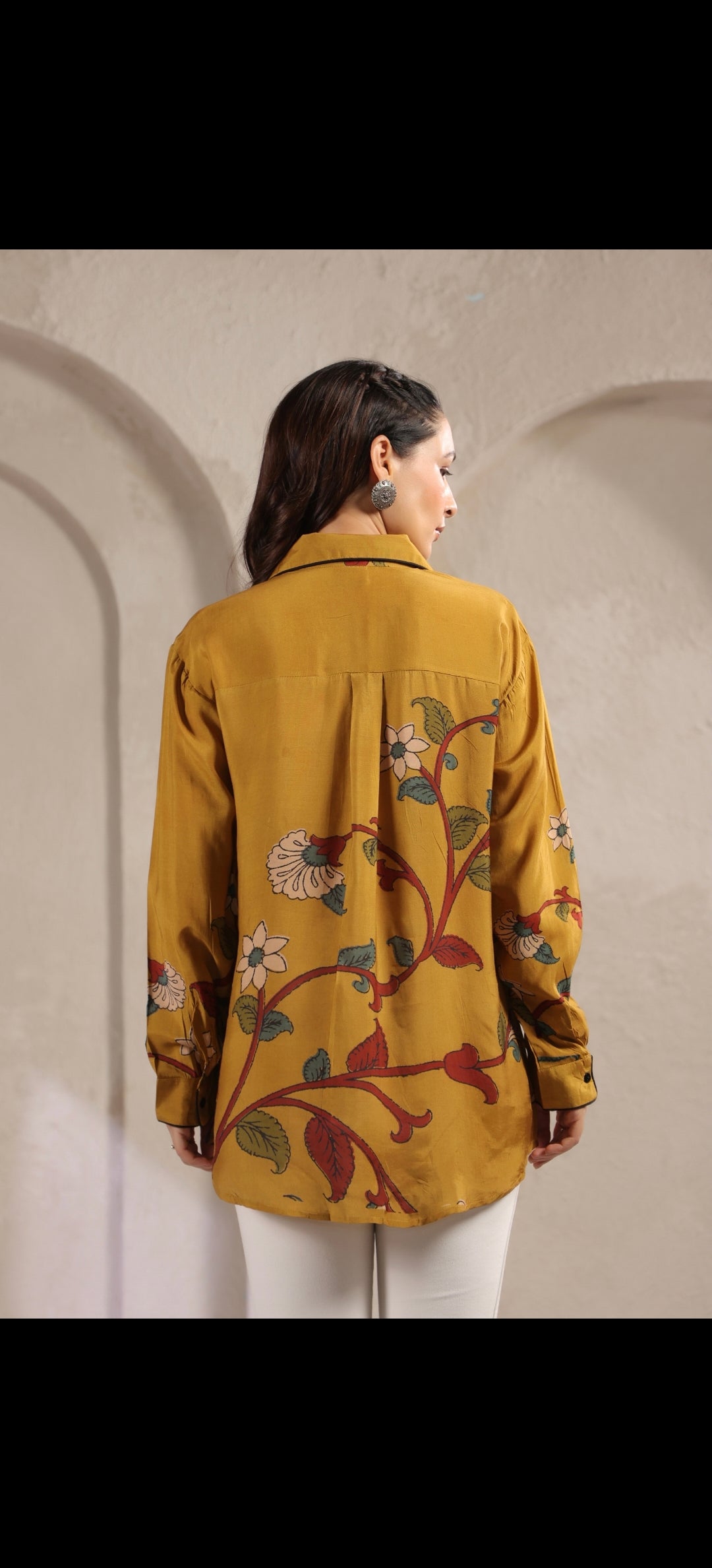 Mustred kalamkari shirt low high pattern (A960)