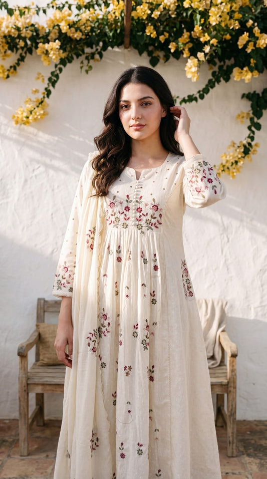 Dobby cotton with lining A line pattern three piece set (B731)