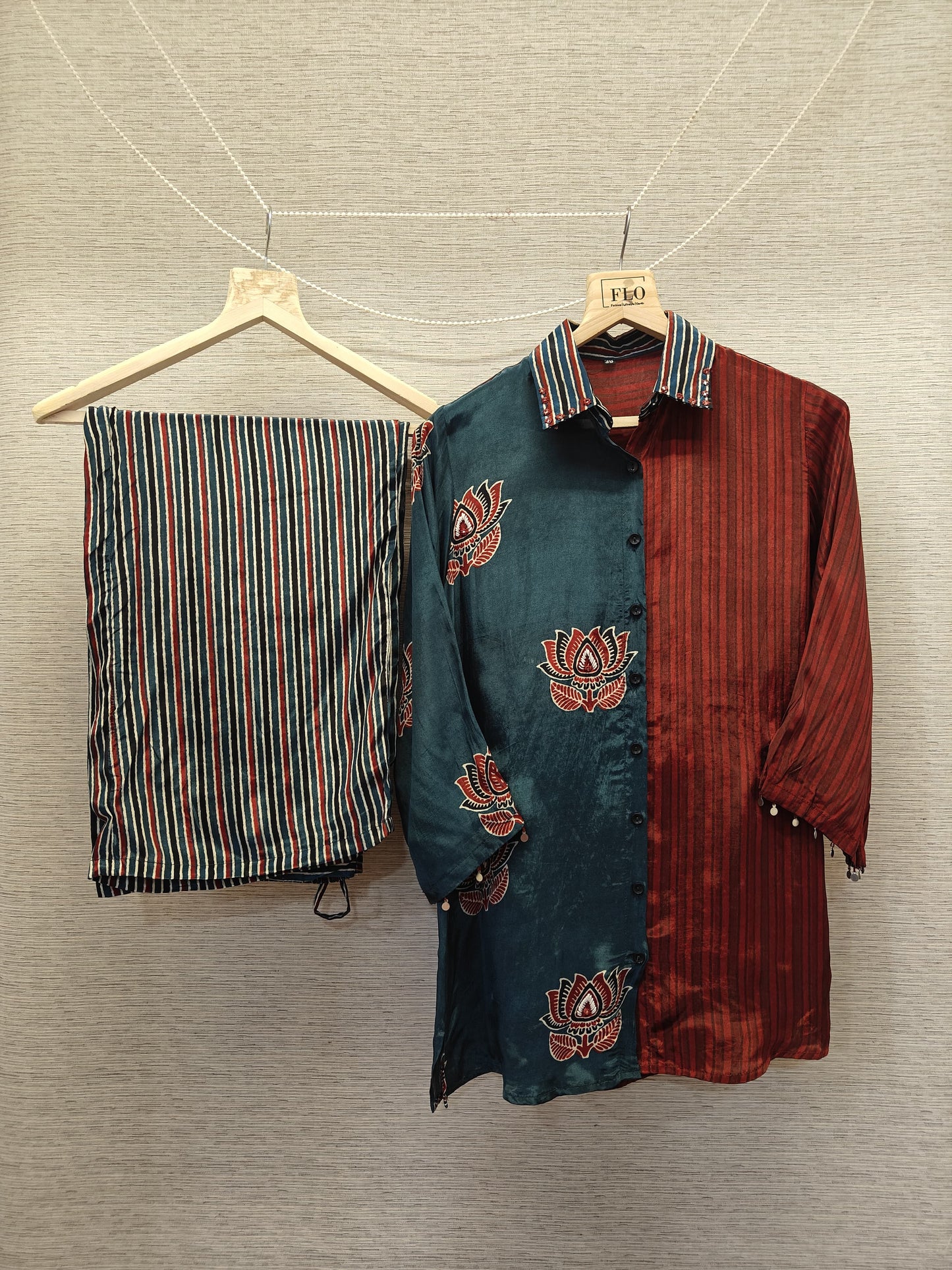 Pure crape Ajrakh print smart two piece cordset (B943)