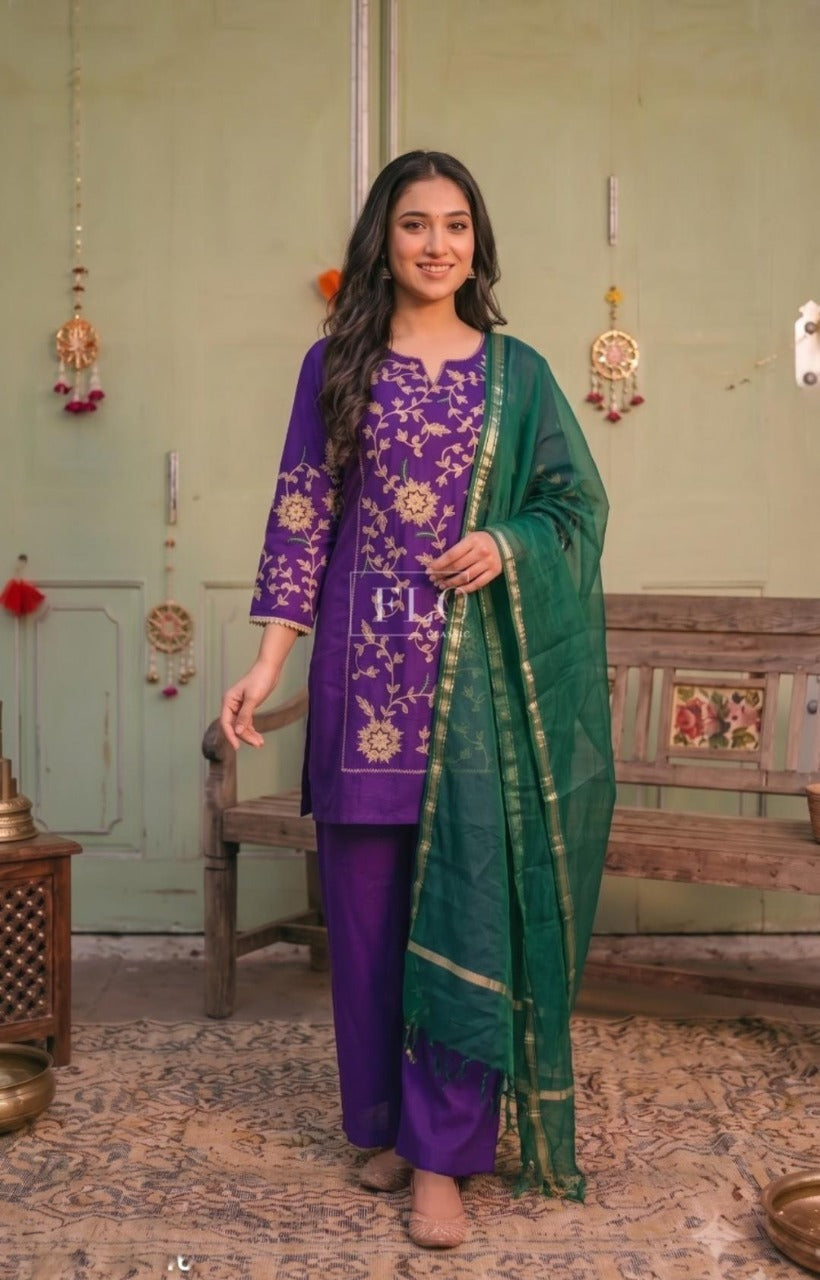 Mul chanderi with lining three piece set (C773)