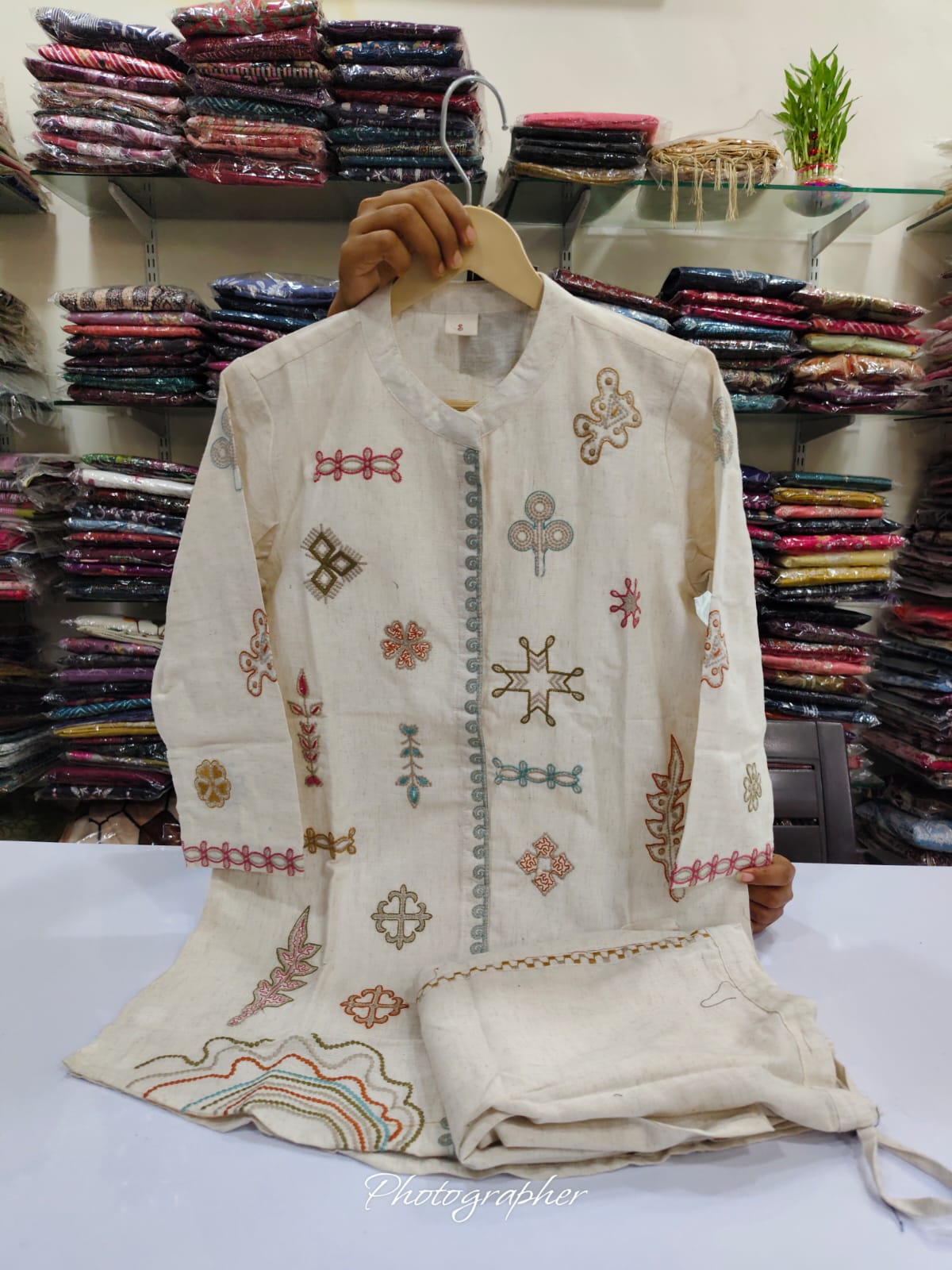 Off white embroidered two piece cordset (A203)