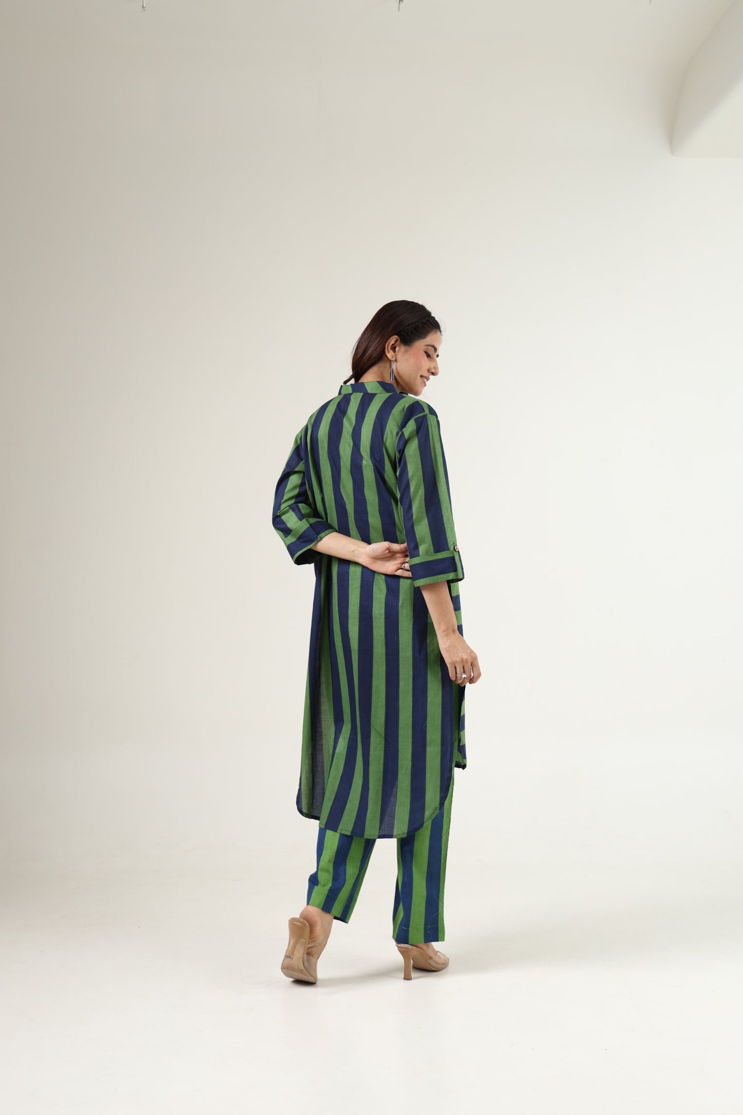 Blue with green pure cotton strips two piece cordset (A525)