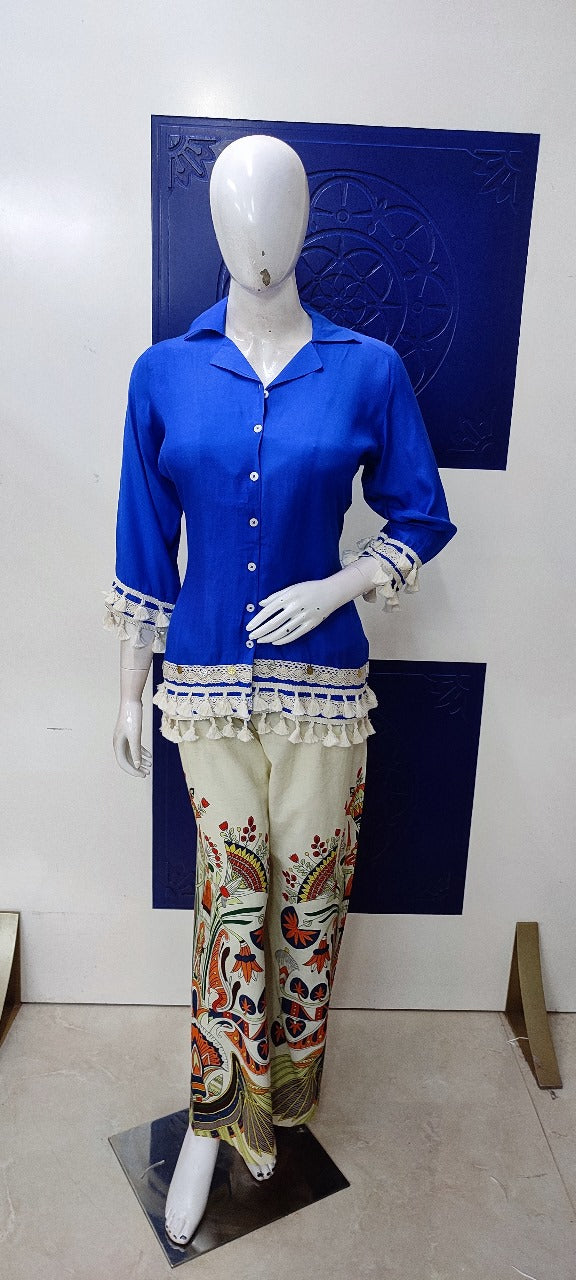 Blue muslin with handloom cotton bottom (A382)