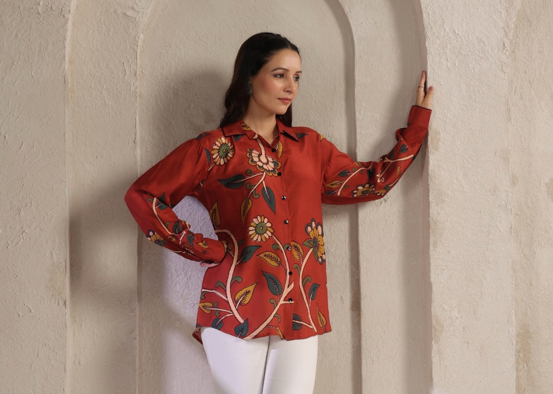 kalamkari shirt low high pattern (A959)