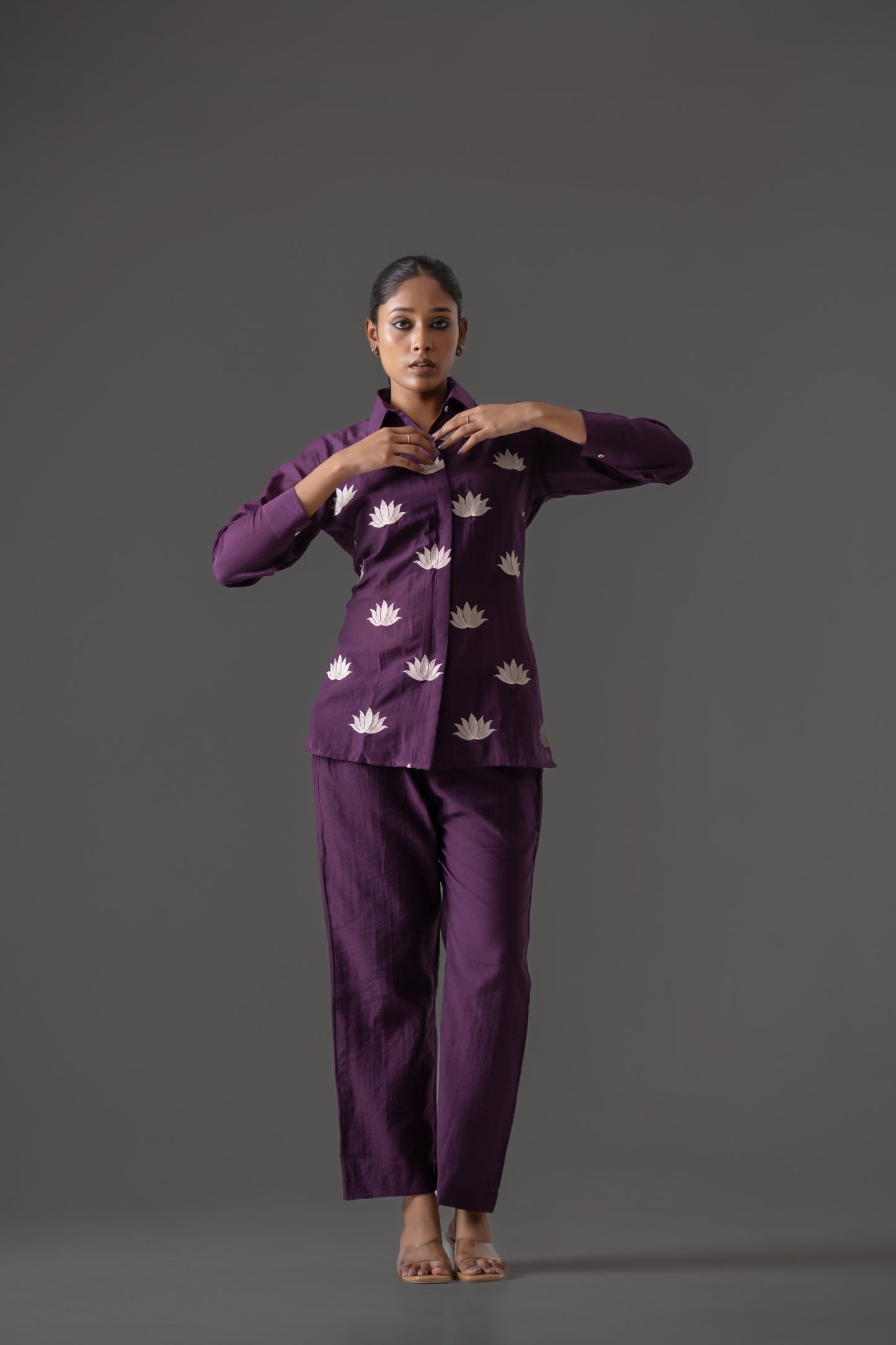 Purple mul chanderi fully thread work two piece cordset (A457)