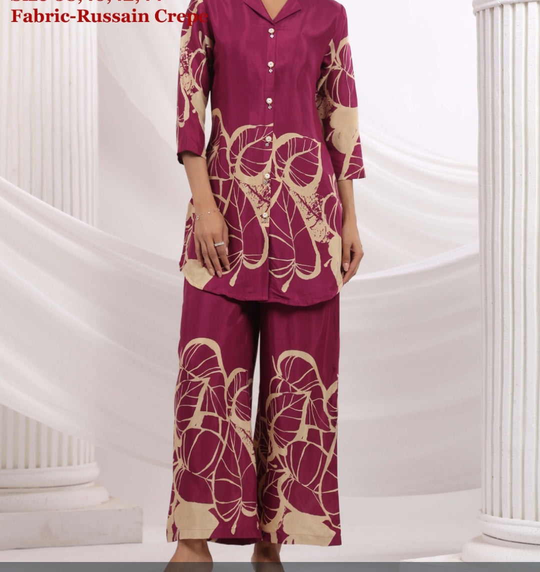 Dark wine pure russian silk two piece set (P1939)