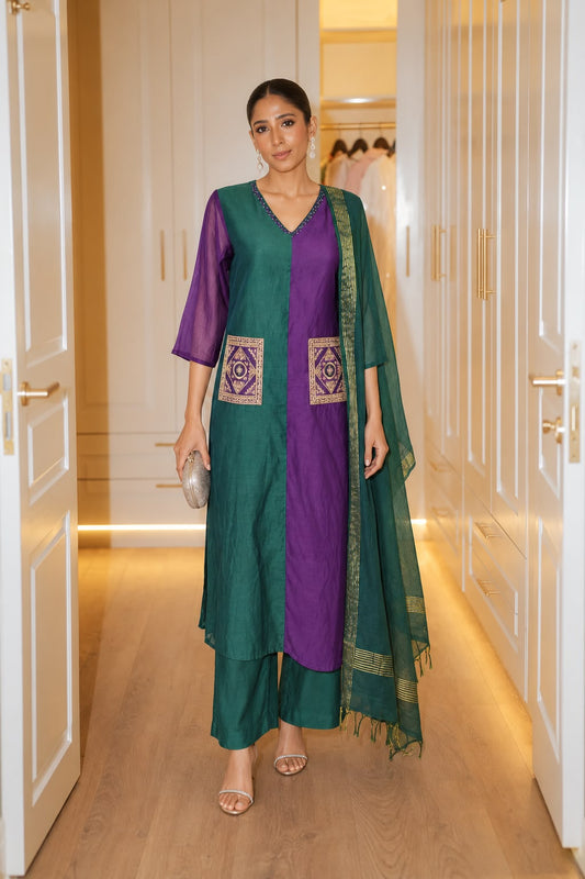 Banarasi mul chanderi three piece set (S440)