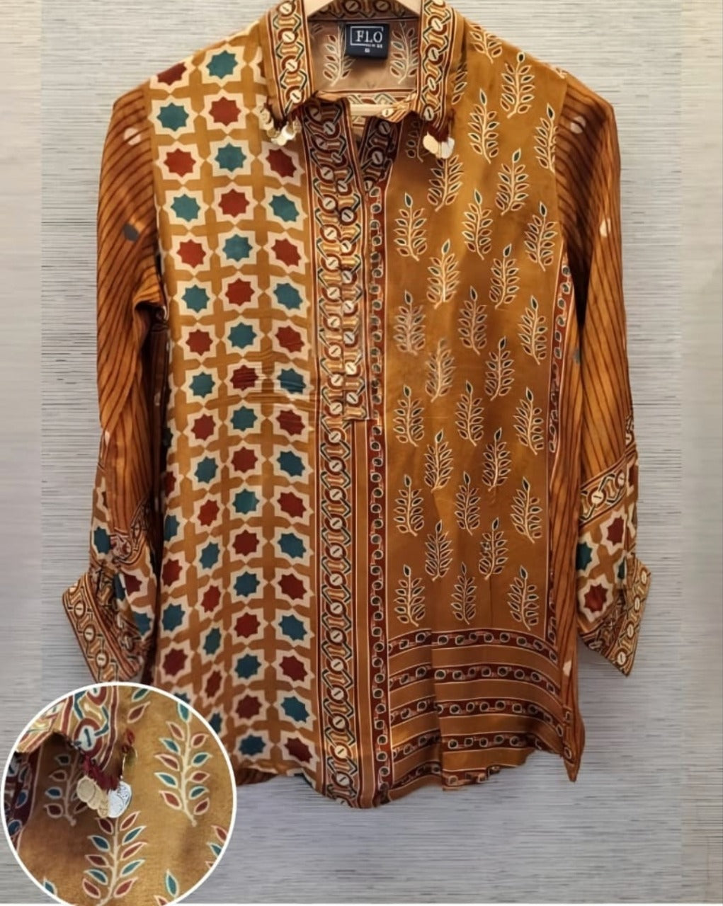Mustred pure ajrak crape shirt (A1070)