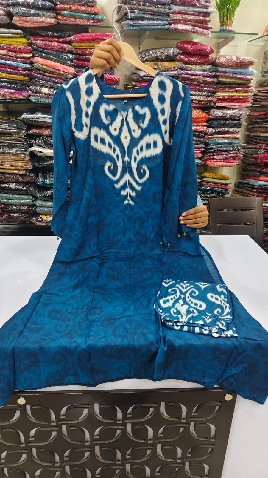 Pure crape ikkat print two piece cordset (A1409)